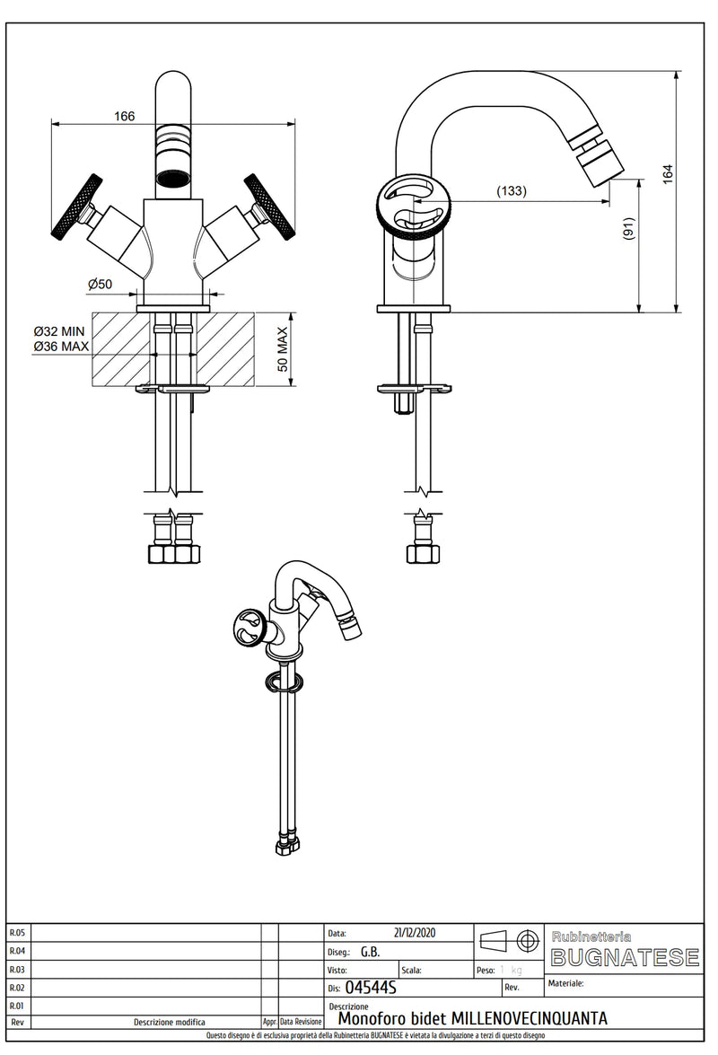 Technical Drawing for Bugnatese, Modern, Bidet csaptelep leeresztővel – Fürdő – 4544