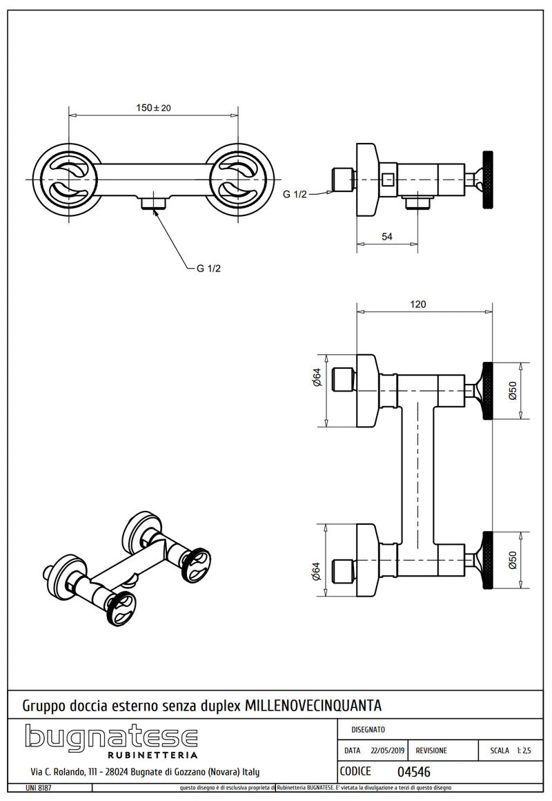 Technical Drawing for Bugnatese, Modern, Zuhanycsaptelep test – Fürdő – 4546