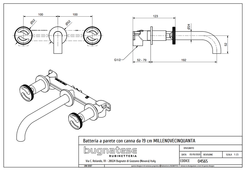 Technical Drawing for Bugnatese, Modern, Fal alatti mosdócsaptelep beépítő egységgel – Fürdő – 4565