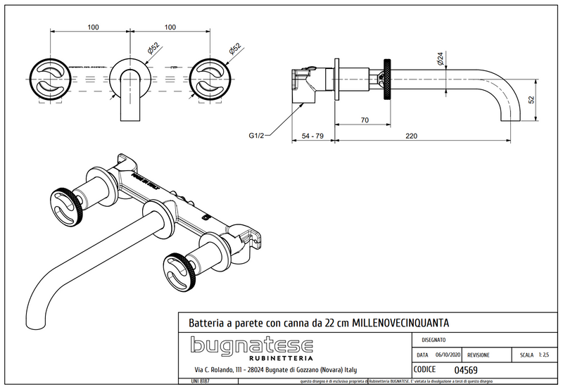 Technical Drawing for Bugnatese, Modern, Fal alatti mosdócsaptelep beépítő egységgel – Fürdő – 4569SC