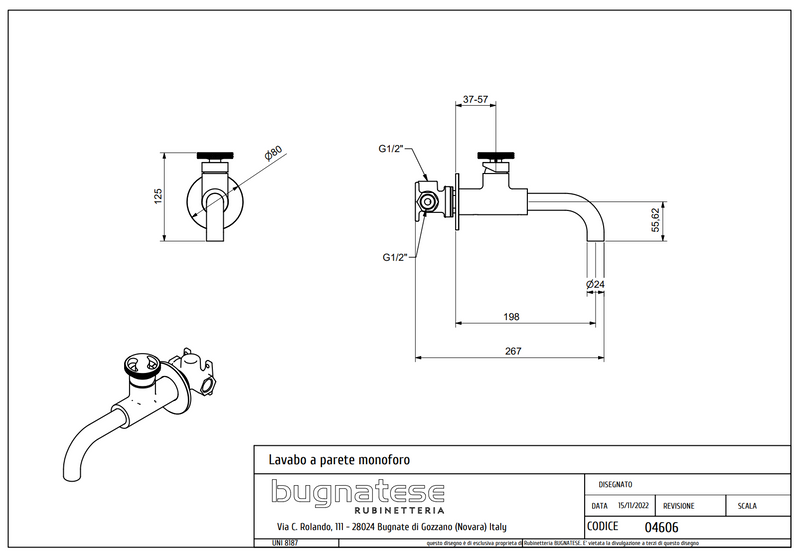 Technical Drawing for Bugnatese, Modern, Fal alatti mosdócsaptelep beépítő egységgel – Fürdő – 4606