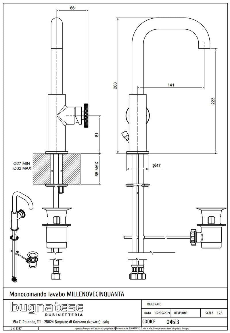 Technical Drawing for Bugnatese, Modern, Mosdócsaptelep leeresztővel – Fürdő – 4613
