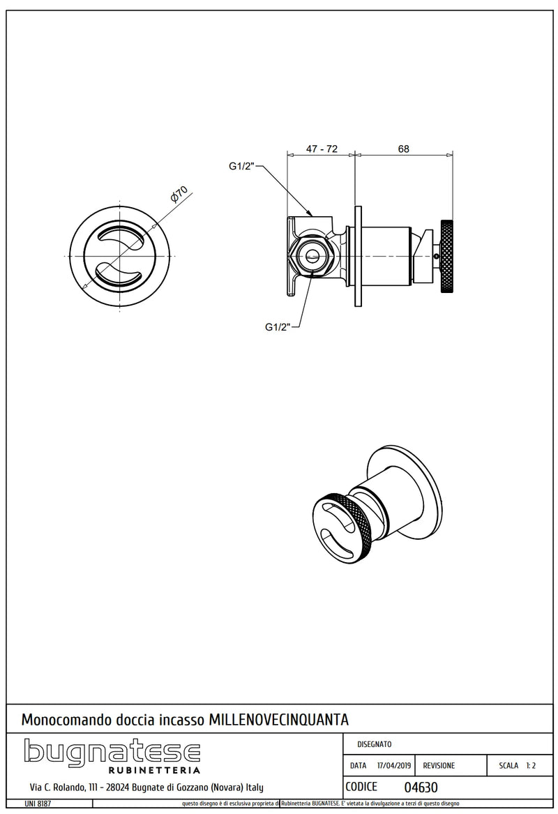 Technical Drawing for Bugnatese, Modern, Fal alatti zuhanycsaptelep – Fürdő – 4630