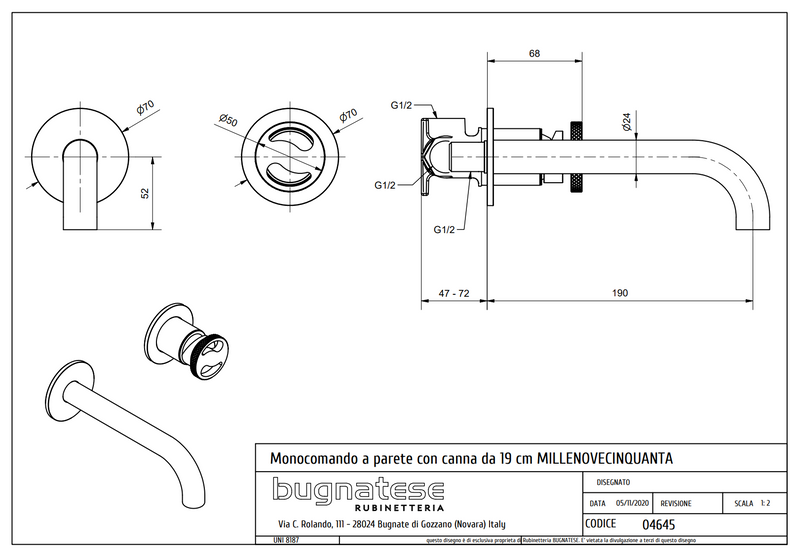 Technical Drawing for Bugnatese, Modern, Fal alatti mosdócsaptelep beépítő egységgel – Fürdő – 4645SC