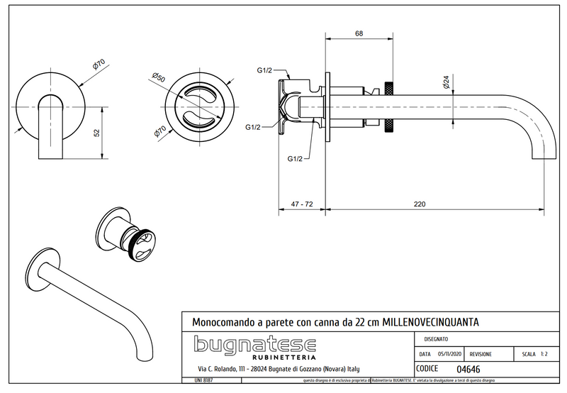 Technical Drawing for Bugnatese, Modern, Fal alatti mosdócsaptelep beépítő egységgel – Fürdő – 4646