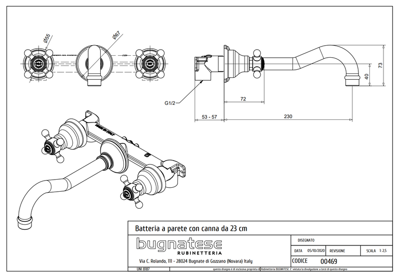 Technical Drawing for Bugnatese, Revival, Fal alatti mosdócsaptelep leeresztővel – Fürdő – 469SC