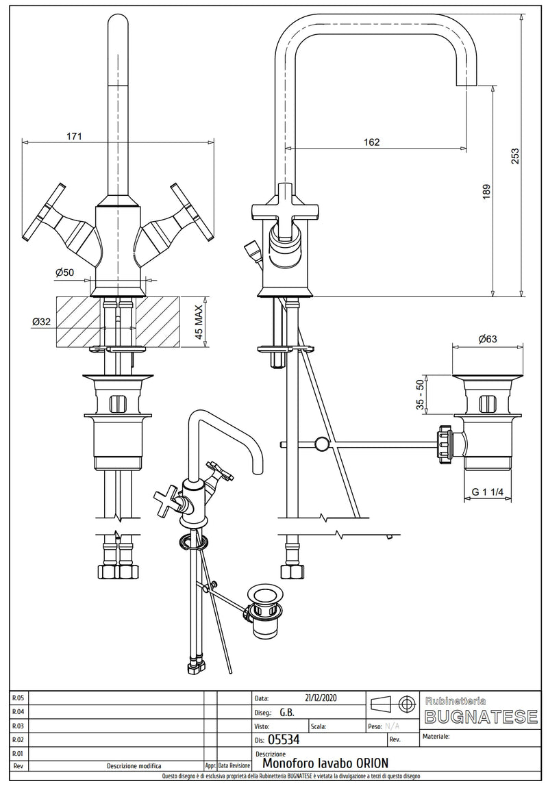 Technical Drawing for Bugnatese, Orion ,  Mosdócsaptelep leeresztővel – Fürdő – 5534