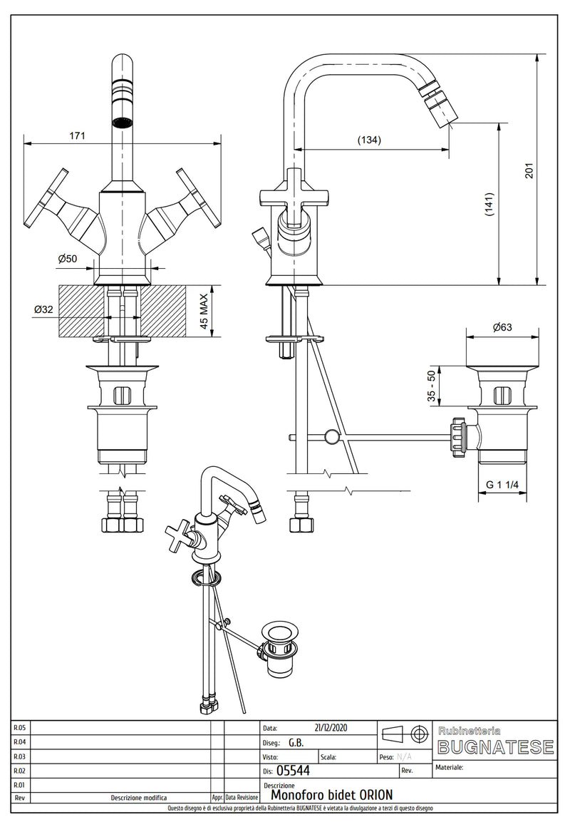 Technical Drawing for Bugnatese, Orion , Bidet csaptelep leeresztővel – Fürdő – 5544