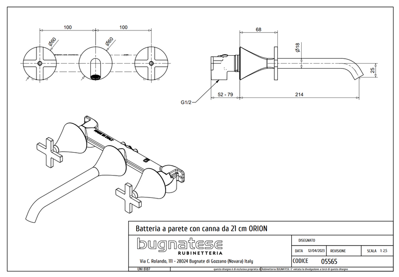 Technical Drawing for Bugnatese, Fal alatti mosdócsaptelep beépítő egységgel – Fürdő – 5565SC