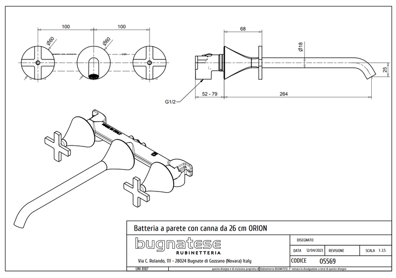 Technical Drawing for Bugnatese, Modern, Fal alatti mosdócsaptelep beépítő egységgel – Fürdő – 5569