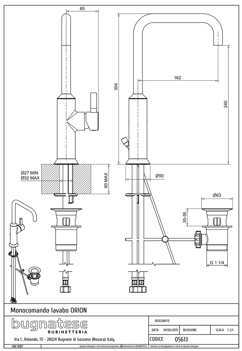 Technical Drawing for Bugnatese, Orion ,  Mosdócsaptelep leeresztővel – Fürdő – 5613