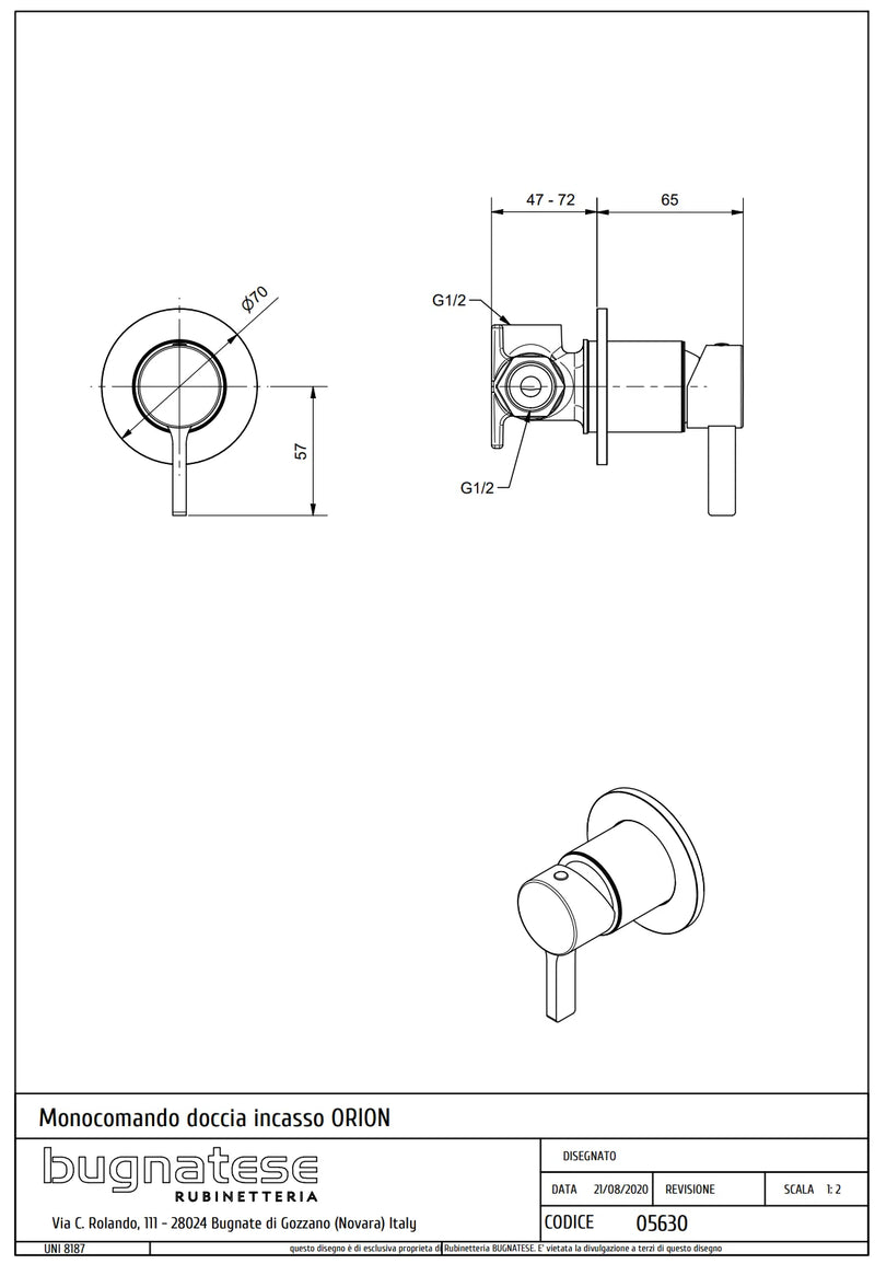 Technical Drawing for Bugnatese, Orion , Fal alatti zuhanycsaptelep – Fürdő – 5630