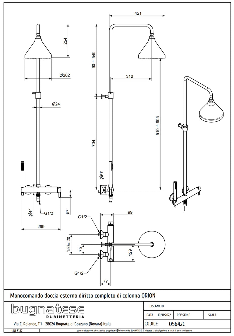 Technical Drawing for Bugnatese, Orion , Esőztető rendszer fej- és kézizuhannyal – Fürdő – 5642C