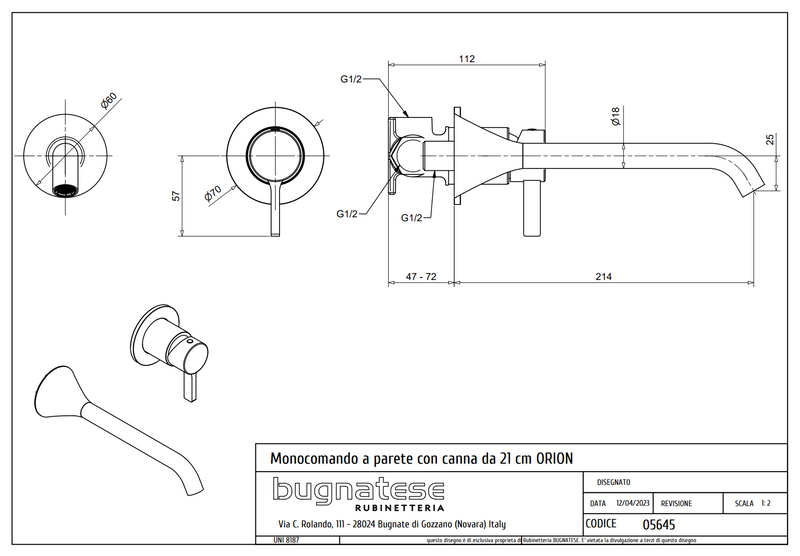 Technical Drawing for Bugnatese, Fal alatti mosdócsaptelep beépítő egységgel – Fürdő – 5645