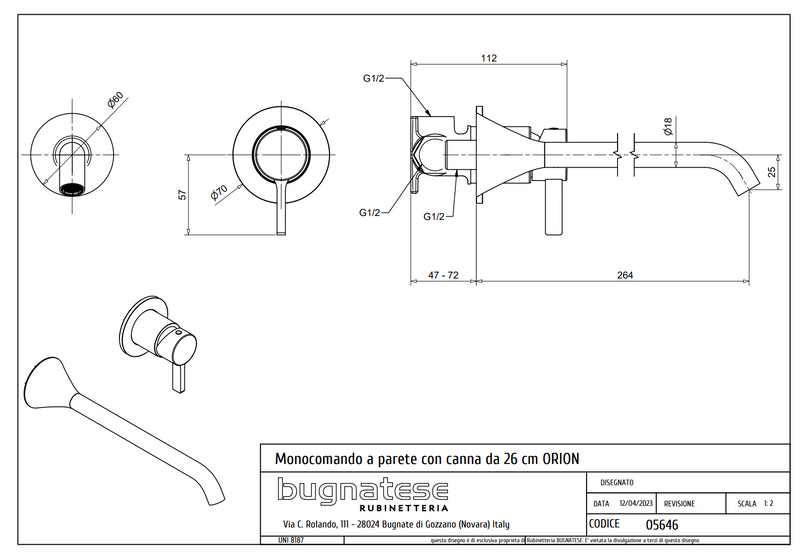 Technical Drawing for Bugnatese, Modern, Fal alatti mosdócsaptelep beépítő egységgel – Fürdő – 5646