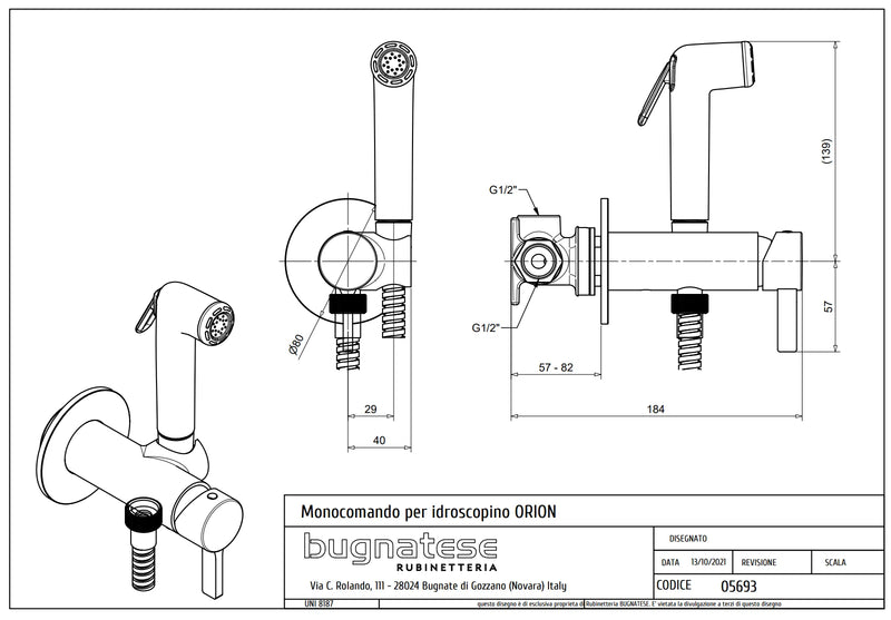 Technical Drawing for Bugnatese, Orion , Fal alatti bidet csaptelep – Fürdő – 5693