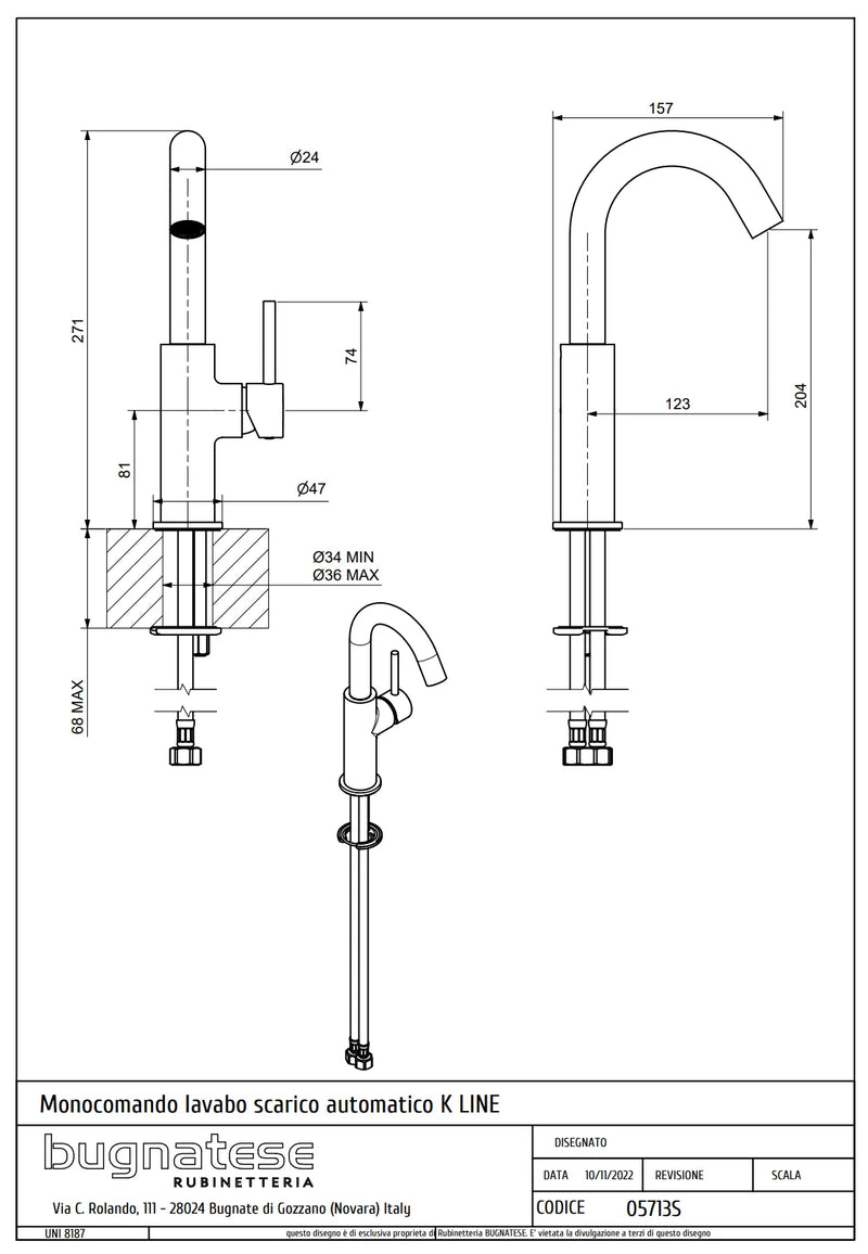 Technical Drawing for Bugnatese, Modern, KLINE Mosdócsaptelep klikk-klakk leeresztővel – Fürdő – 5713SC