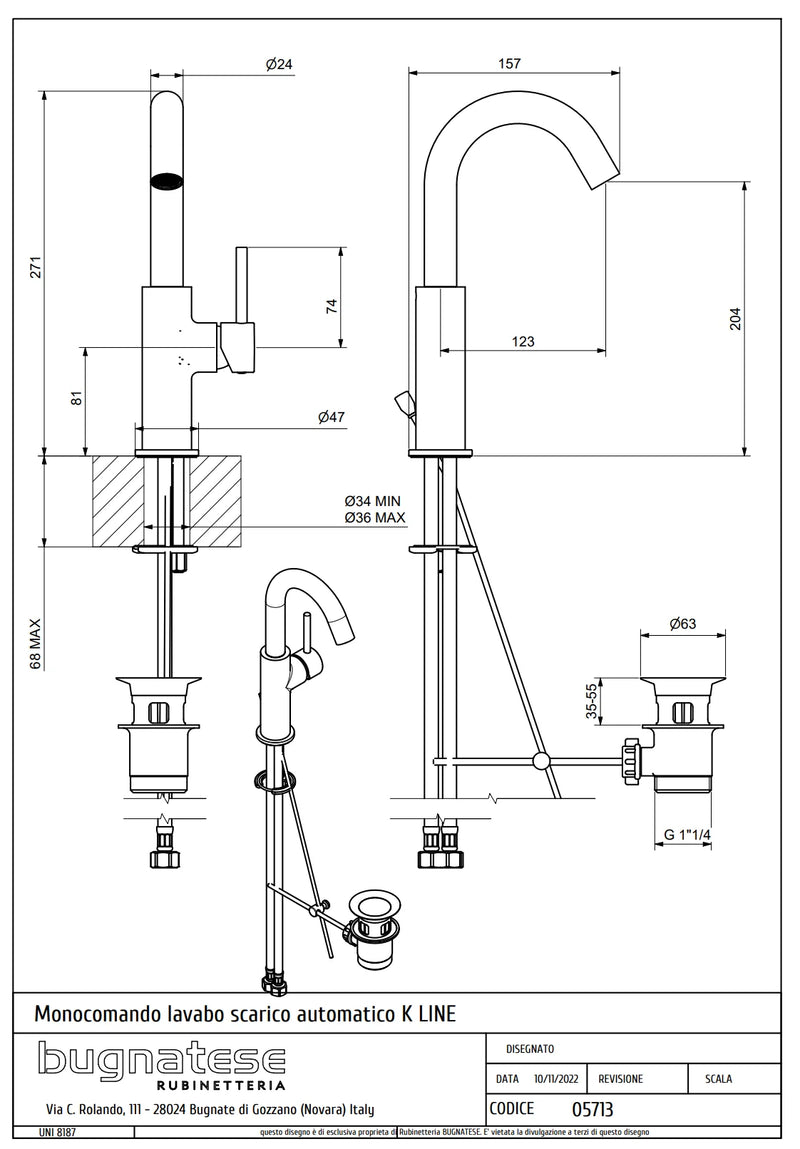 Technical Drawing for Bugnatese, Modern, KLINE Mosdócsaptelep leeresztővel – Fürdő – 5713