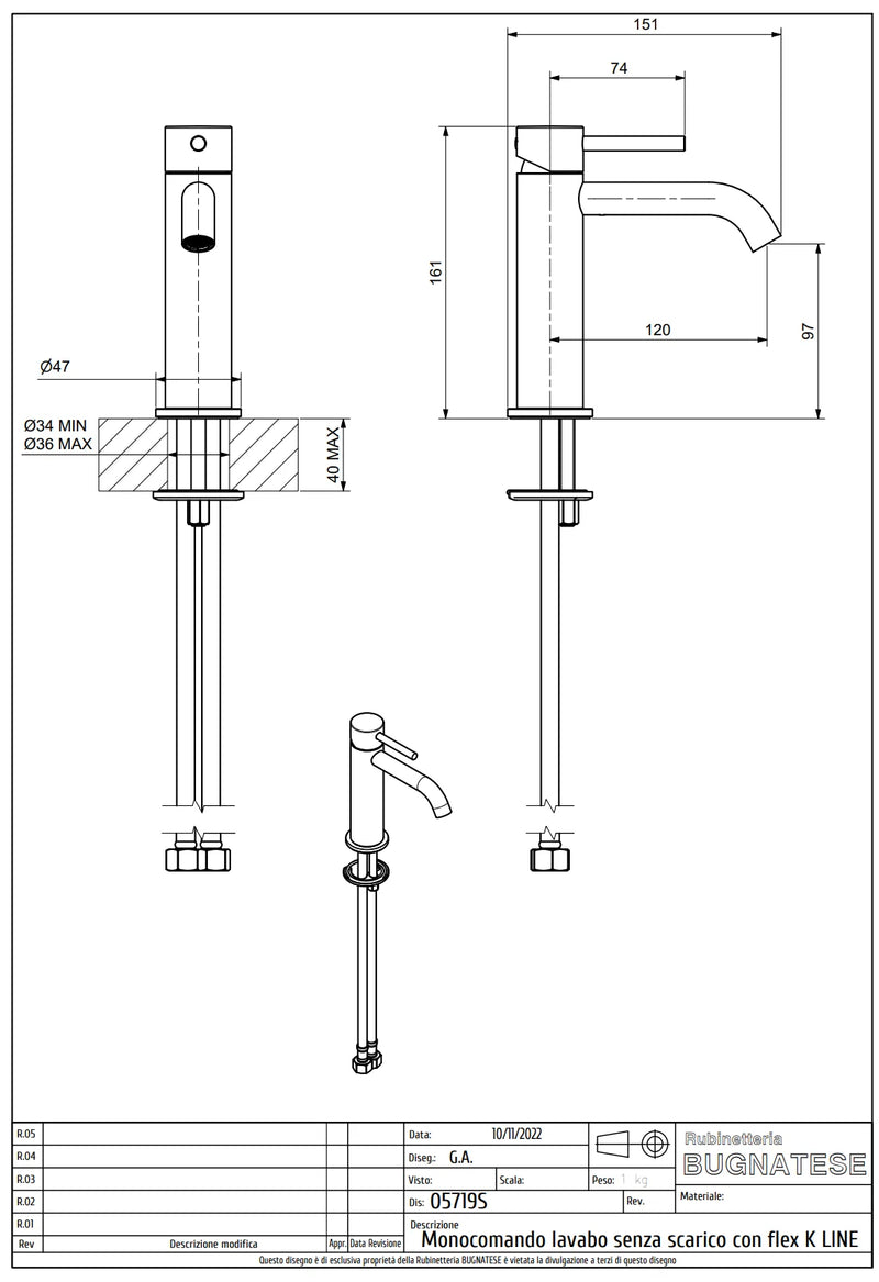 Technical Drawing for Bugnatese, Modern, KLINE Mosdócsaptelep leeresztő nélkül – Fürdő – 5719S