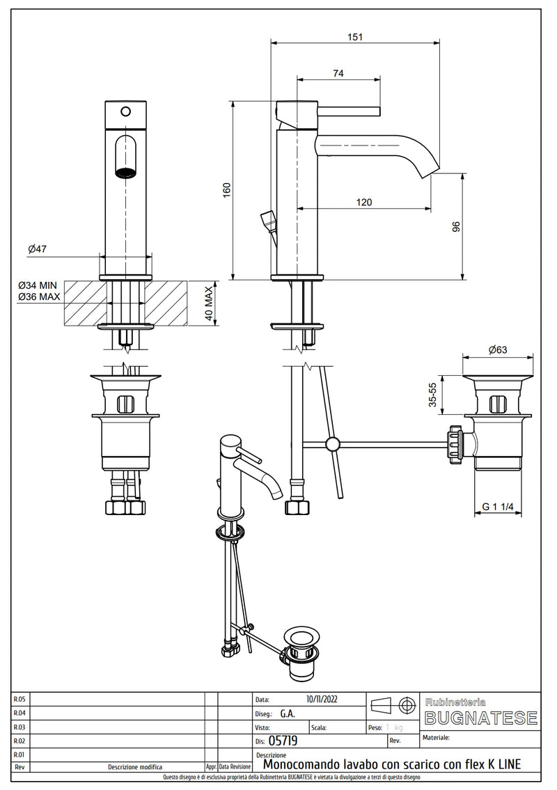 Technical Drawing for Bugnatese, Modern, KLINE Mosdócsaptelep leeresztővel – Fürdő – 5719