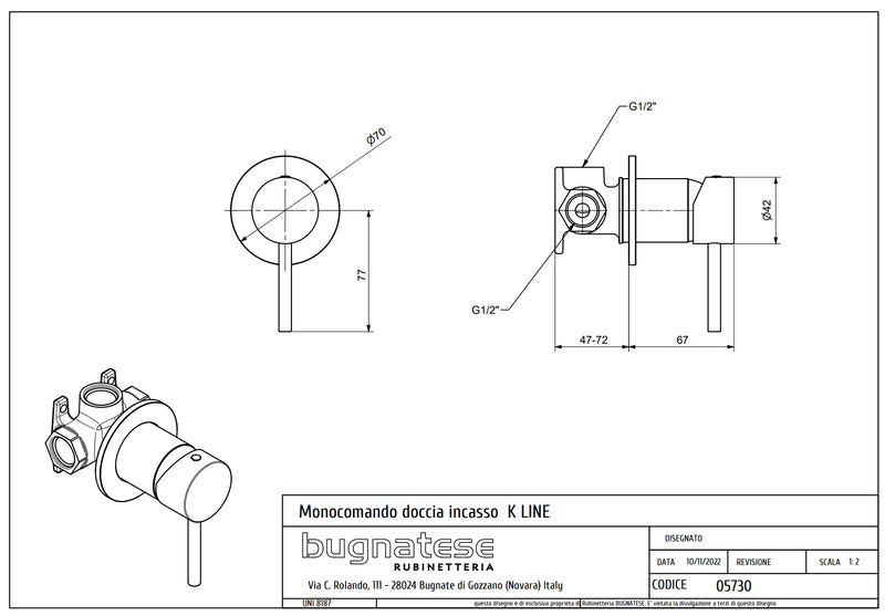 Technical Drawing for Bugnatese, Modern, KLINE Fal alatti zuhanycsaptelep – Fürdő – 5730