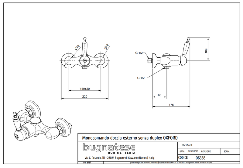 Technical Drawing for Bugnatese, Oxford Klasszikus,Zuhanycsaptelep test - Fürdő – 6338