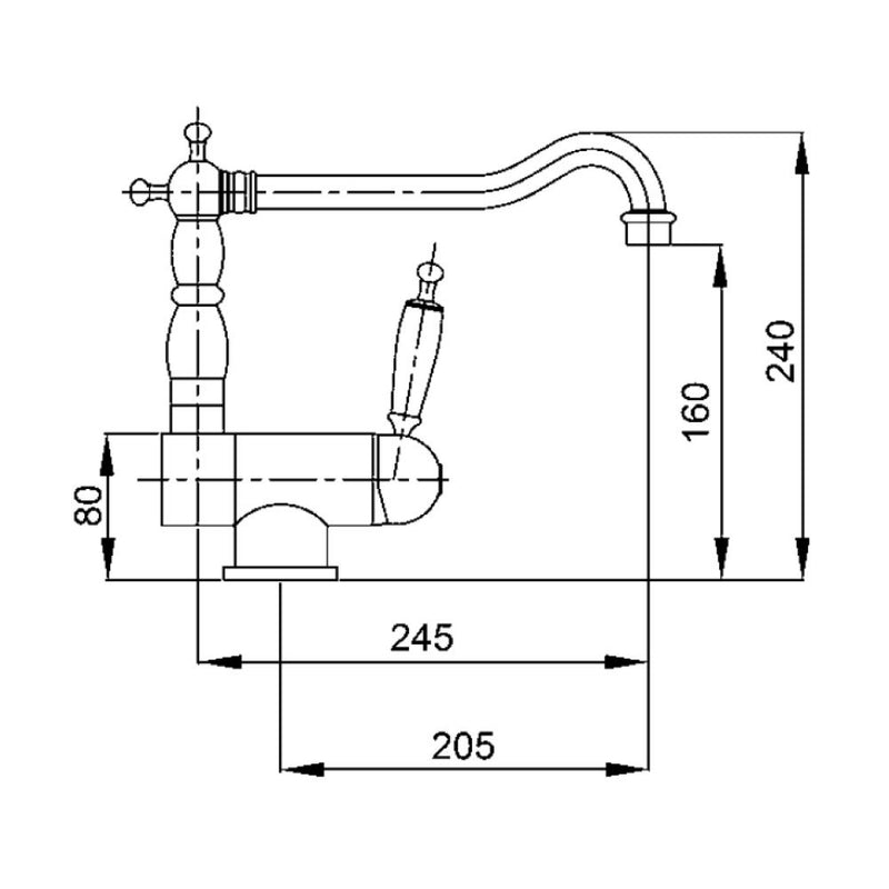 Technical Drawing for Bugnatese, Oxford, Klasszikus, Dönthető konyhai csaptelep leeresztő nélkül– Konyha – 6396