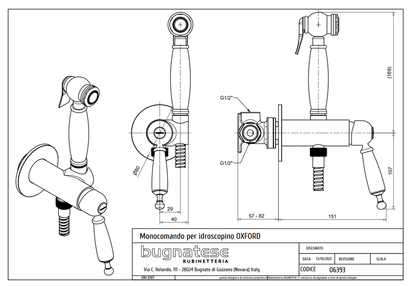 Technical Drawing for Bugnatese, Oxford Klasszikus,  Fal alatti bidet csaptelep  – Fürdő – 6393