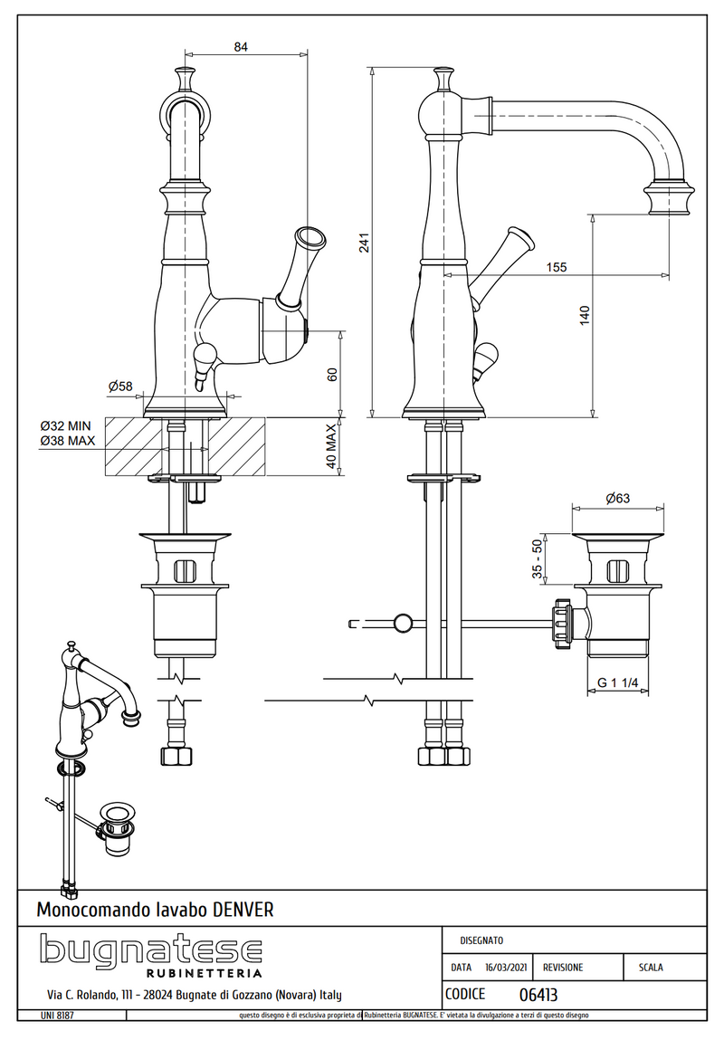 Technical Drawing for Bugnatese, Denver, Mosdócsaptelep leeresztővel – Fürdő – 6413