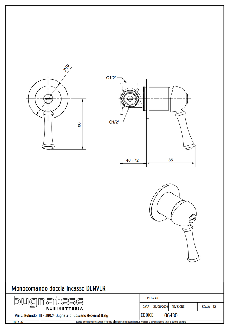Technical Drawing for Bugnatese, Denver, Fal alatti zuhanycsaptelep – Fürdő – 6430
