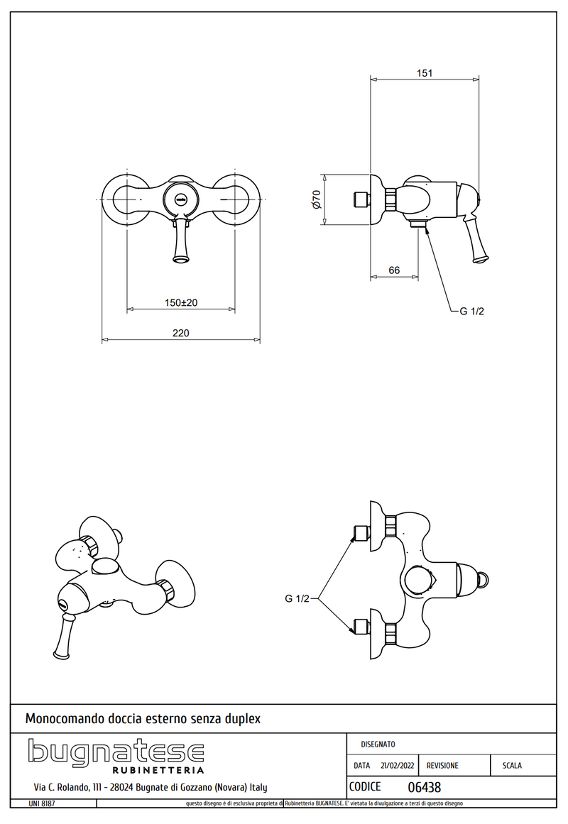 Technical Drawing for Bugnatese, Denver,  Zuhanycsaptelep test – Fürdő – 6438