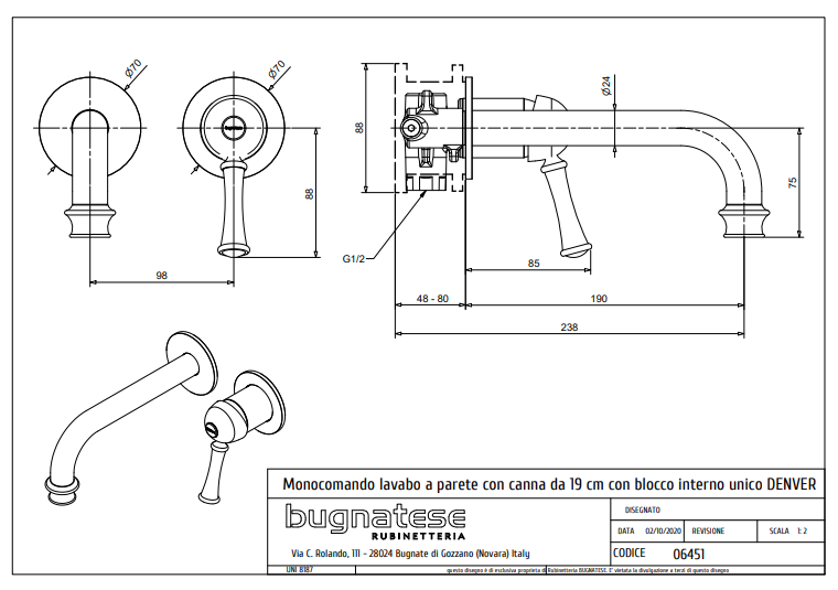 Technical Drawing for Bugnatese, Denver,Fal alatti mosdócsaptelep beépítő egységgel – Fürdő – 6451