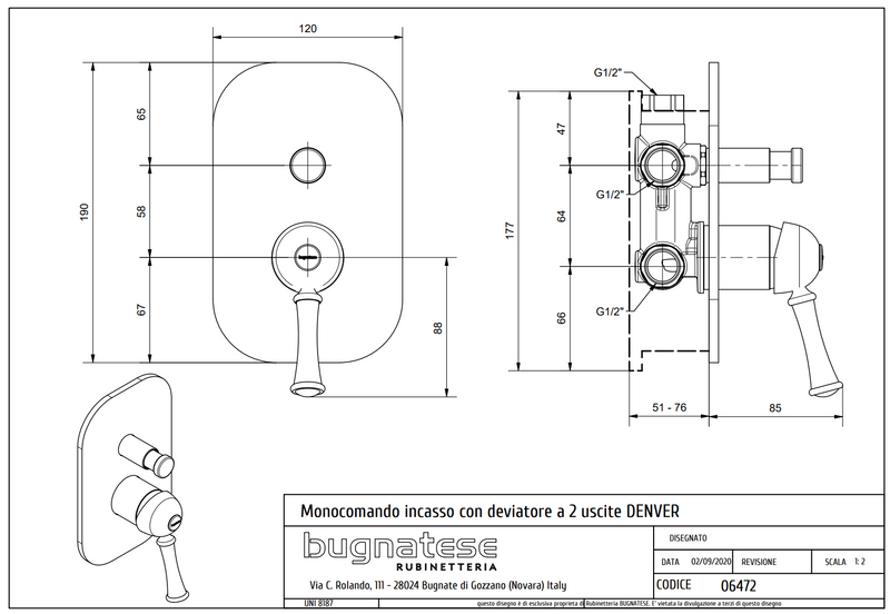 Technical Drawing for Bugnatese, Denver,  Fal alatti váltós zuhanycsaptelep  – Fürdő – 6472