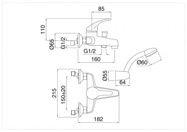 Technical Drawing for Bugnatese, Xara,  Kádcsaptelep zuhanyszettel – Fürdő – 6502