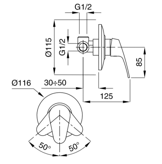 Technical Drawing for Bugnatese, Xara, Fal alatti zuhanycsaptelep – Fürdő – 6530