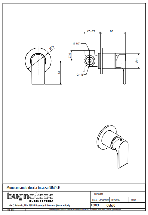 Technical Drawing for Bugnatese, Simple Fal alatti zuhanycsaptelep - Fürdő - 6630
