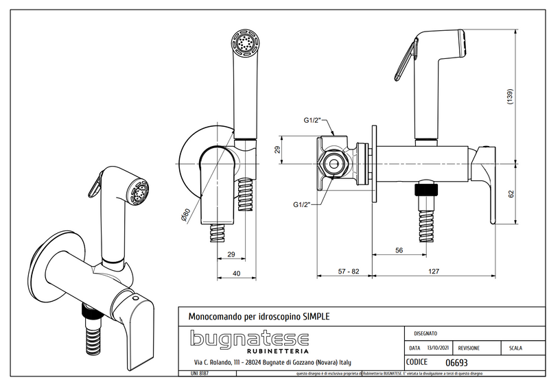 Technical Drawing for Bugnatese, Simple ,fal altti bide csaptelep – Fürdő – 6693