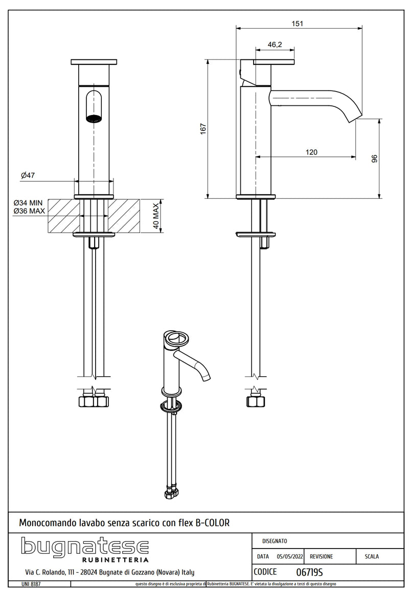 Technical Drawing for Bugnatese, B-Color, Modern, Mosdócsaptelep klikk-klakk leeresztővel – Fürdő – 6719SC