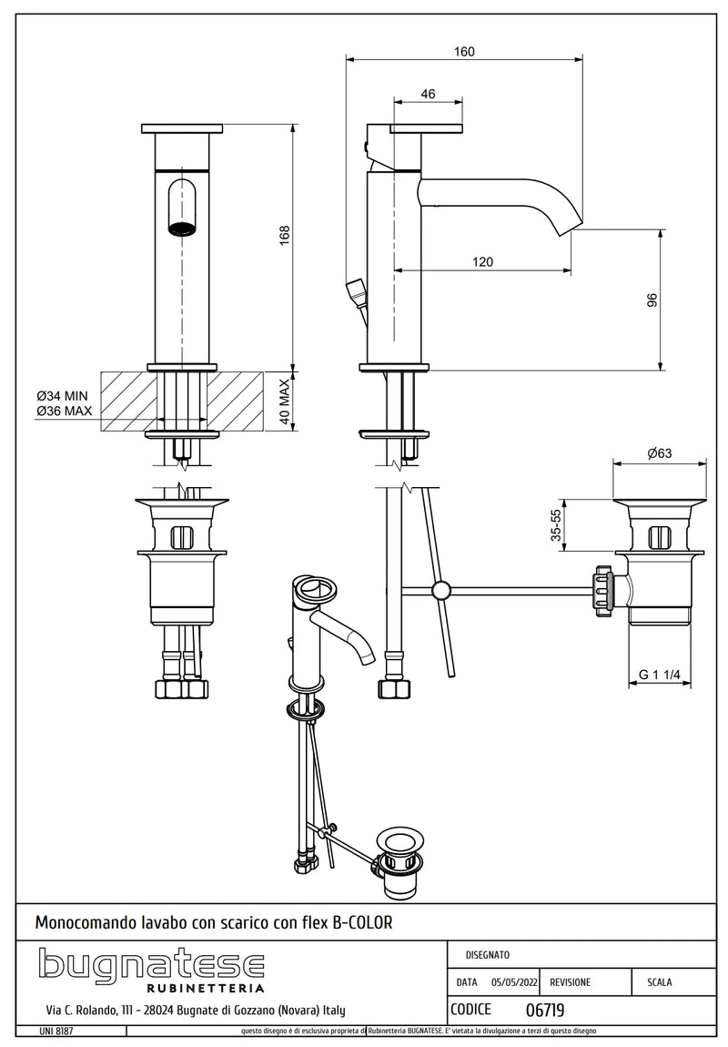 Technical Drawing for Bugnatese, B-Color, Modern, Mosdócsaptelep leeresztővel – Fürdő – 6719