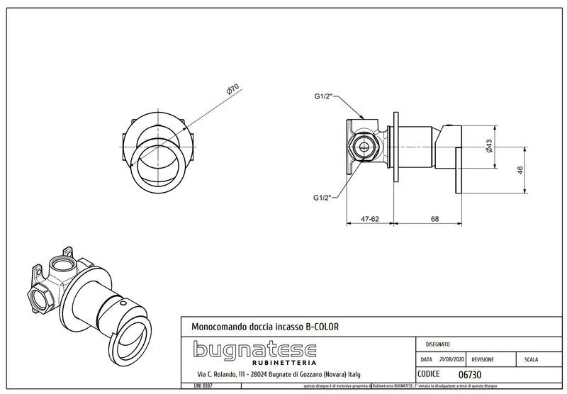 Technical Drawing for Bugnatese, B-Color, Modern, Fal alatti zuhanycsaptelep – Fürdő – 6730