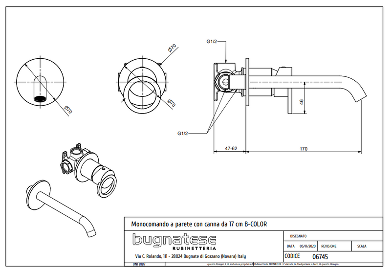 Technical Drawing for Bugnatese, B-Color, Modern, Fal alatti mosdócsaptelep beépítő egységgel – Fürdő – 6745