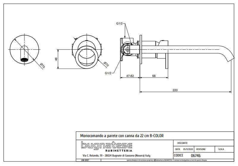 Technical Drawing for Bugnatese, B-Color,Modern, Fal alatti mosdócsaptelep beépítő egységgel – Fürdő – 6746