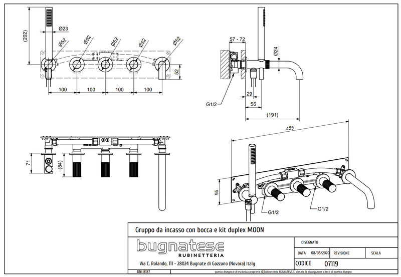 Technical Drawing for Bugnatese,Moon , Fal alatti rendszer kádbeömlővel és zuhanyszettel – Fürdő – 7119