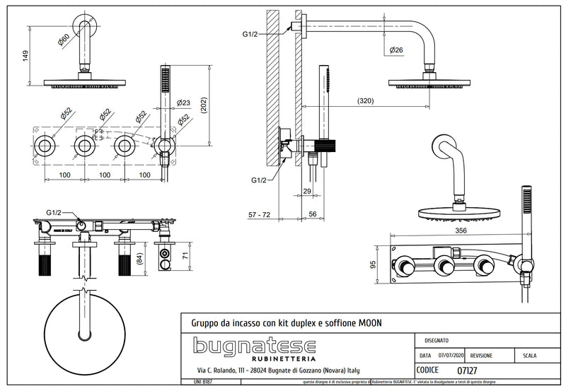 Technical Drawing for Bugnatese,Moon , Fal alatti rendszer kádbeömlővel és zuhanyszettel – Fürdő – 7127