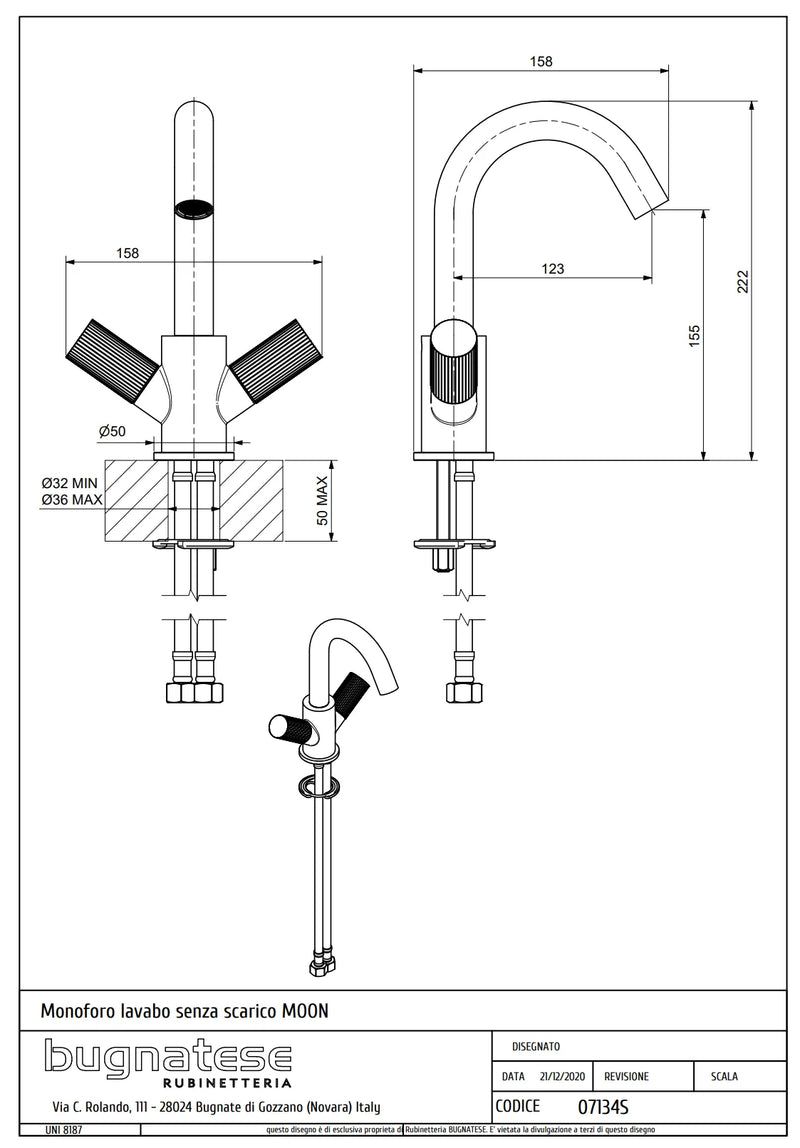 Technical Drawing for Bugnatese,Moon , Mosdócsaptelep klikk-klakk leeresztővel – Fürdő – 7134SC