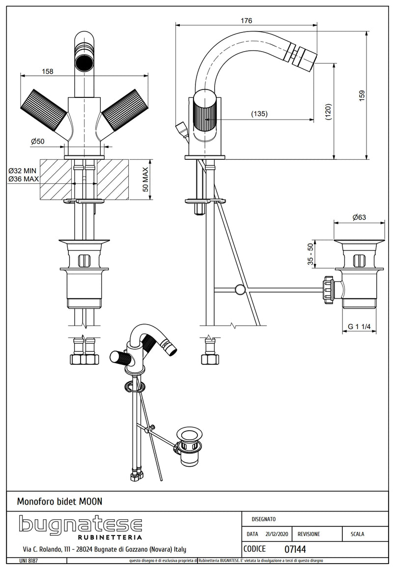 Technical Drawing for Bugnatese,Moon , Bidé csaptelep leeresztővel – Fürdő – 7144
