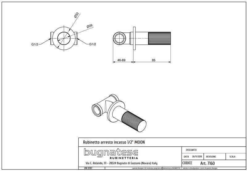 Technical Drawing for Bugnatese,Moon ,  Csempeszelep 1/2″ csatlakozással – Fürdő – 7160