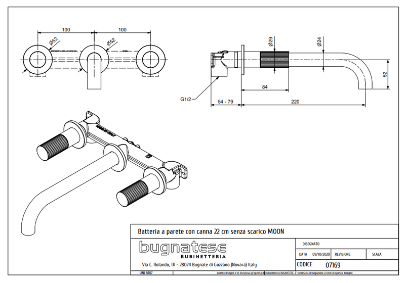 Technical Drawing for Bugnatese, Modern, Fal alatti mosdócsaptelep beépítő egységgel – Fürdő – 7169