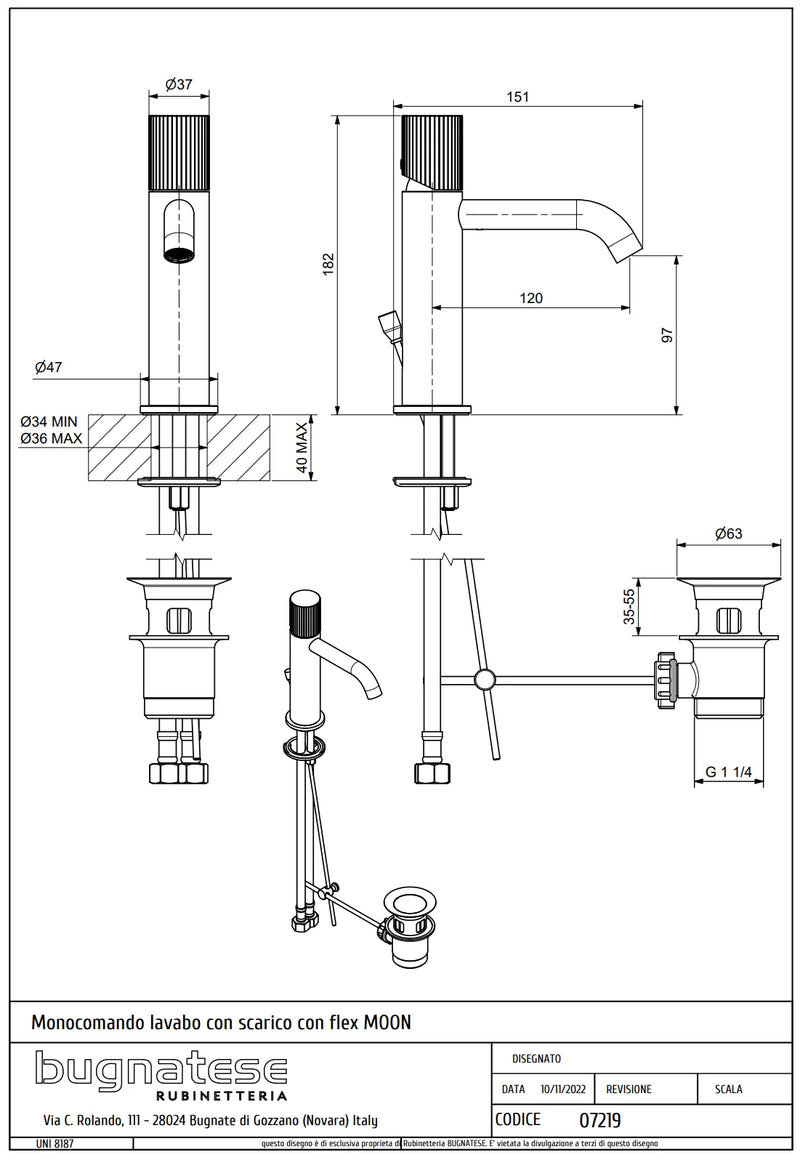 Technical Drawing for Bugnatese,Moon , Mosdócsaptelep leeresztővel – Fürdő – 7219