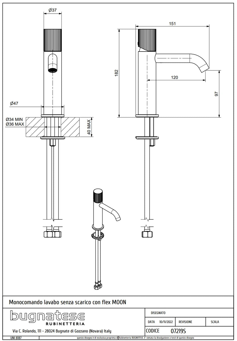Technical Drawing for Bugnatese,Moon , Mosdó csaptelep klikk-klakk leeresztővel – Fürdő – 7219SC